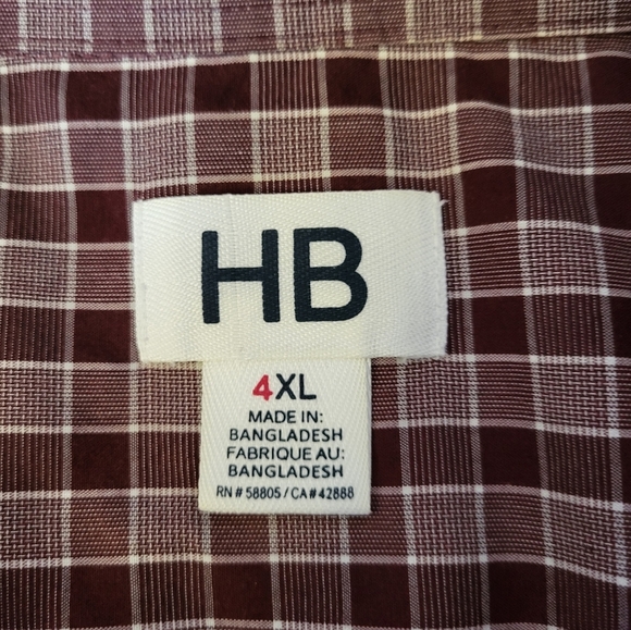 HB Casual Burgundy Checkered Shirt, Size 4XL - Picture 3 of 5